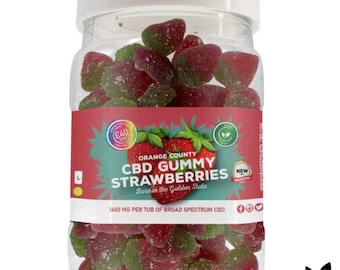 Orange County Gummy Strawberries Large Tub | Gummies 1600mg - 4800mg Per Tub | CBD Gummy Strawberries - Large Pack | Broad  Spectrum CBD