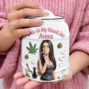 Personalized Cannabis Stash Jar – Custom Weed Storage Container with Lid, Ceramic Stash Jar Gift for Smokers