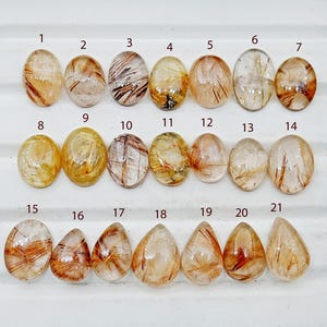 Natural Golden Rutile Quartz Cabochon: Loose Flat Back Gemstones for Jewelry Making