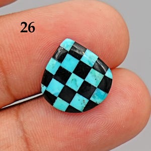 Cabujón turquesa a cuadros único, piedra preciosa para anillos, doblete turquesa a cuadros, parte trasera plana, piedra a cuadros de 14-16 mm