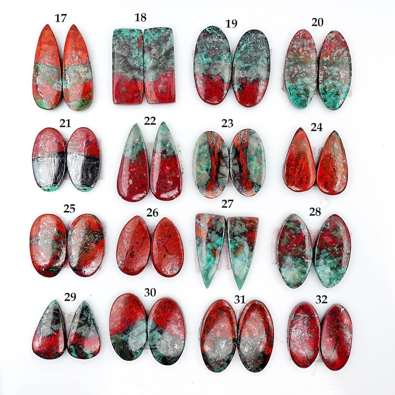 Sonora Sunrise Chrysocolla Cabochon Pairs: Natural Flatback Loose Gemstones for Jewelry Making image 2