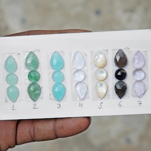Ring Set Cabochons: Loose Gemstones for Jewelry Making - Blue Chalcedony, Mother of Pearl, Moonstone,