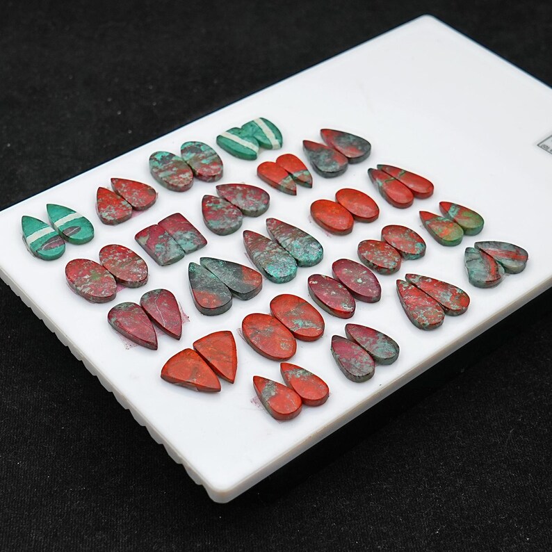 Sonora Sunrise Chrysocolla Cabochon Pairs: Natural Flatback Loose Gemstones for Jewelry Making image 13