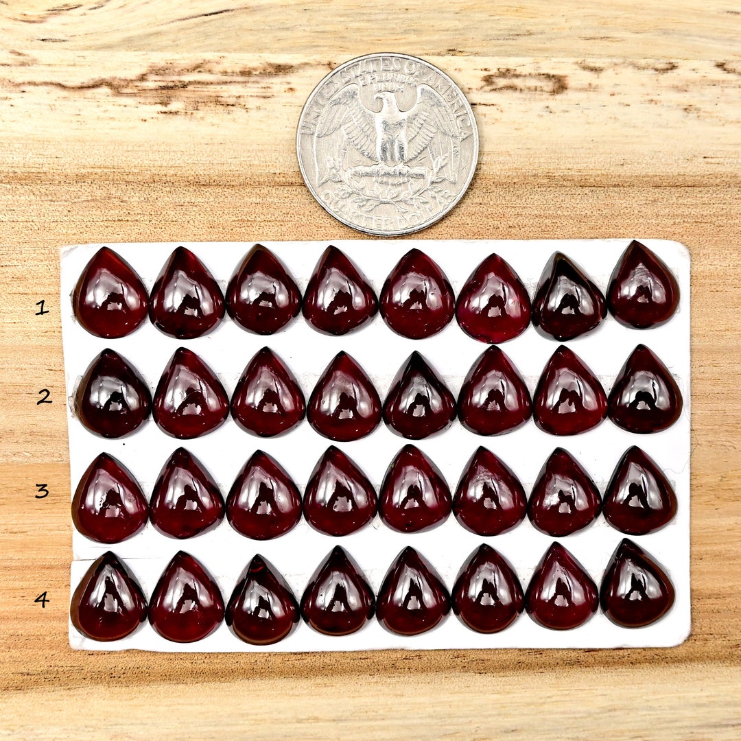 Almandine Garnet Gemstones | Deep Plum Pink Teardrop Smooth Cabochons - 16 Pieces