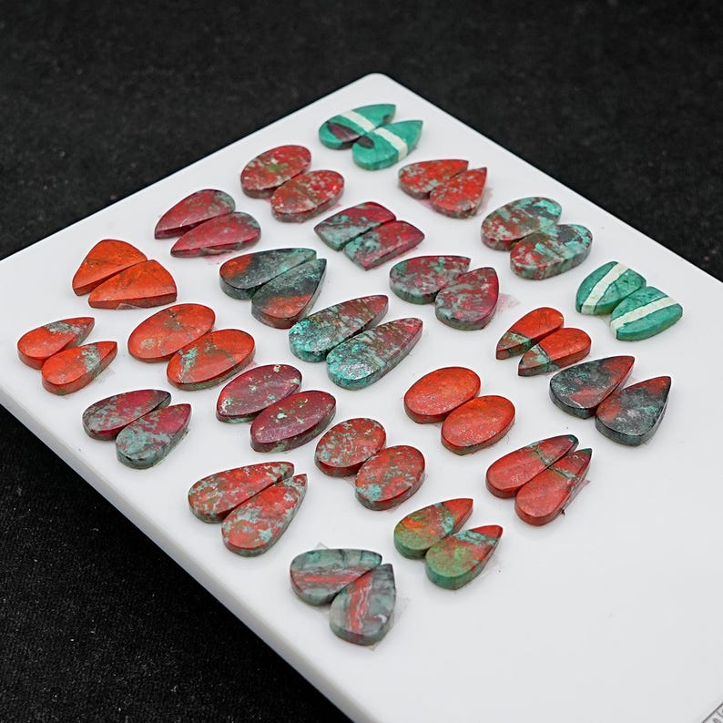 Sonora Sunrise Chrysocolla Cabochon Pairs: Natural Flatback Loose Gemstones for Jewelry Making image 15