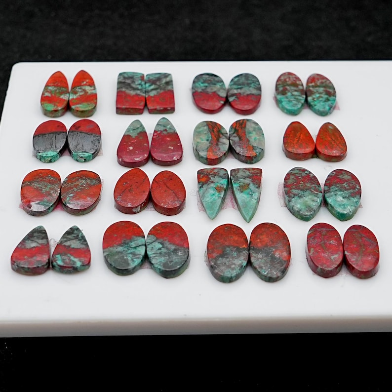Sonora Sunrise Chrysocolla Cabochon Pairs: Natural Flatback Loose Gemstones for Jewelry Making image 10