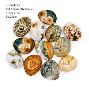 Lote de cabochão de jaspe oceânico lindo - perfeito para fazer anéis - padrões verdes e rosa exclusivos - jaspe orbicular liso