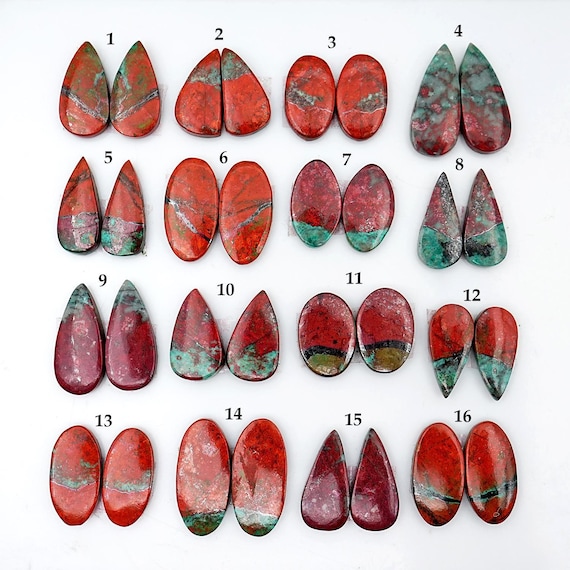 Sonora Sunrise Chrysocolla Cabochon Pairs: Natural Flatback Loose Gemstones for Jewelry Making