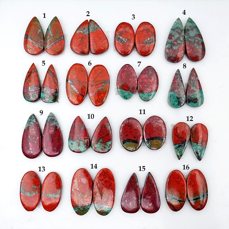 Sonora Sunrise Chrysocolla Cabochon Pairs: Natural Flatback Loose Gemstones for Jewelry Making image 1