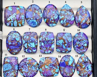 Purple Copper Turquoise Cabochon: Natural Flatback Loose Gemstones for Jewelry Making