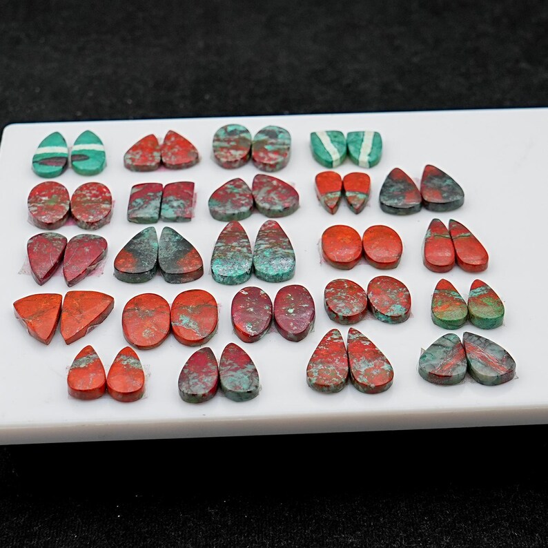 Sonora Sunrise Chrysocolla Cabochon Pairs: Natural Flatback Loose Gemstones for Jewelry Making image 16