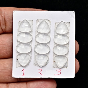 Juego de anillos de cuarzo rosa con facetas curativas, calibrados con base plana, calidad superfina, cabujones para joyería.