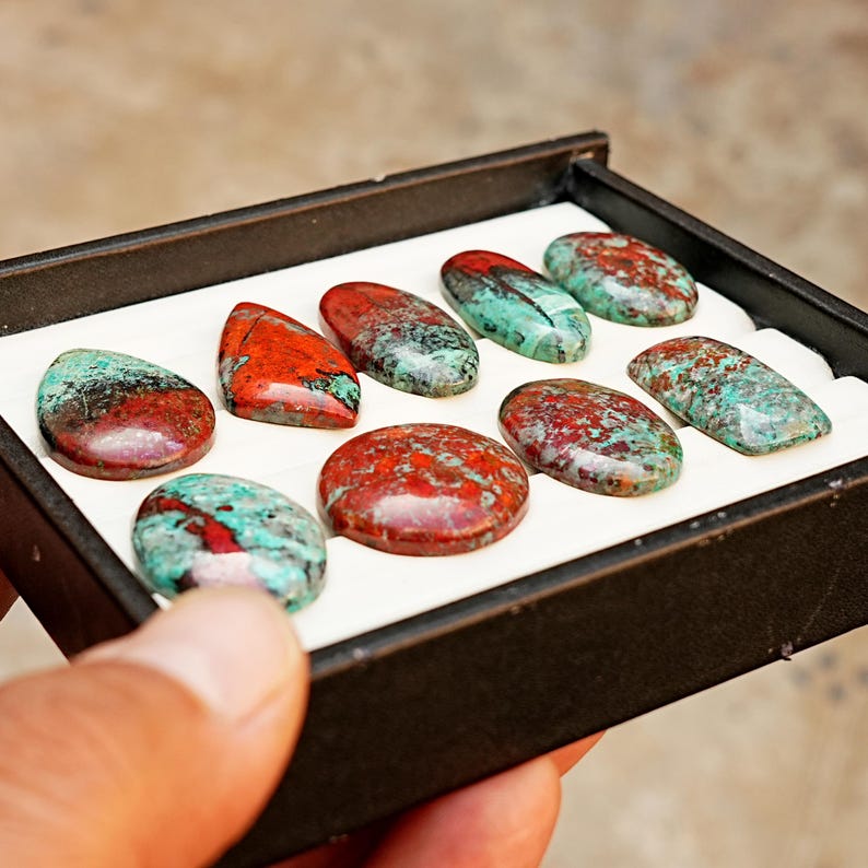 Sonora Sunrise Chrysocolla Cabochon Natural Flat Back Loose Gemstones for Jewelry Making image 13