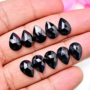 Paquete de 10 piedras preciosas sueltas de espinela negra natural con corte rosa de 12 x 8 mm (10 unidades) / Espinela negra para joyería y envoltura de alambre