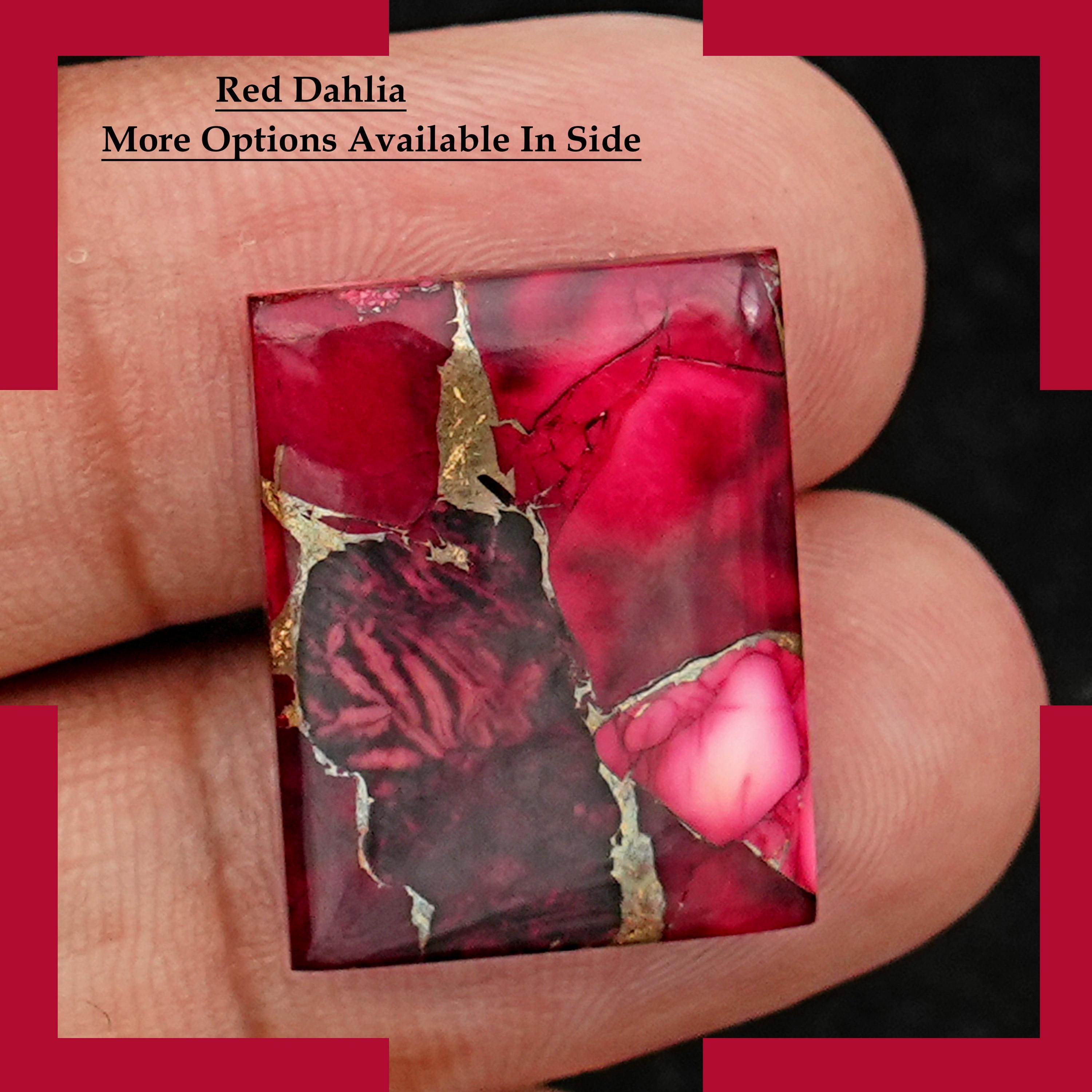 1 pc Kingman Red Rose Dahlia Turquoise Smooth Cabochon Gemstone Mix Shape Flat Back Gemstone for jewelry making