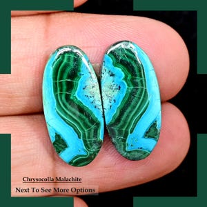 Cabochon de chrysocolle en malachite naturelle, pierres précieuses en vrac, paire de pierres précieuses de chrysocolle et de malachite pour fabriquer des bijoux, cadeau pour elle, pierres précieuses pour bagues