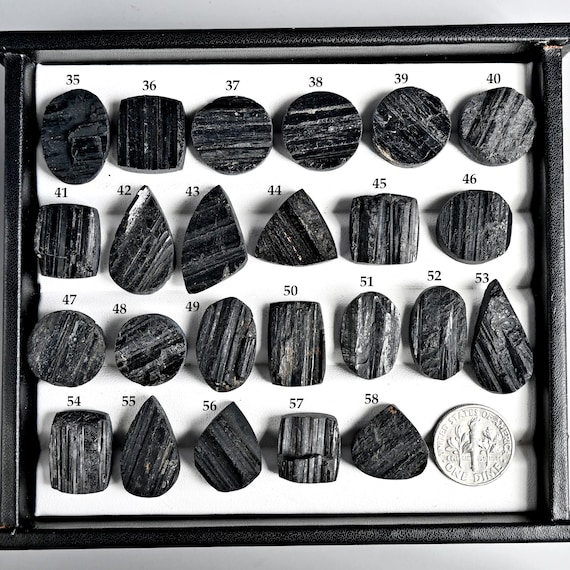 Black Tourmaline Cabochon: Raw Tourmaline Natural Flatback Loose Gemstones for Jewelry Making