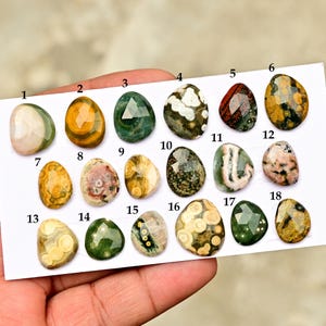 オービキュラーオーシャンジャスパーカボション：ジュエリー製作用の天然フラットバックルースジェムストーン、ローズカットストーン
