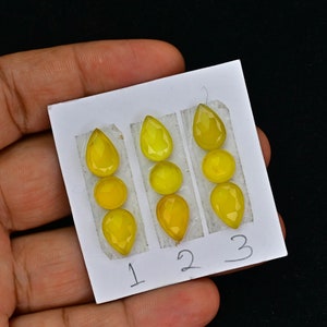Rosenschliff-Ring-Set aus gelbem Chalcedon-Edelstein-Cabochon, kalibrierte flache Rückseite, superfeine Qualität, Cabochon für die Schmuckherstellung, Edelsteine für den Ring