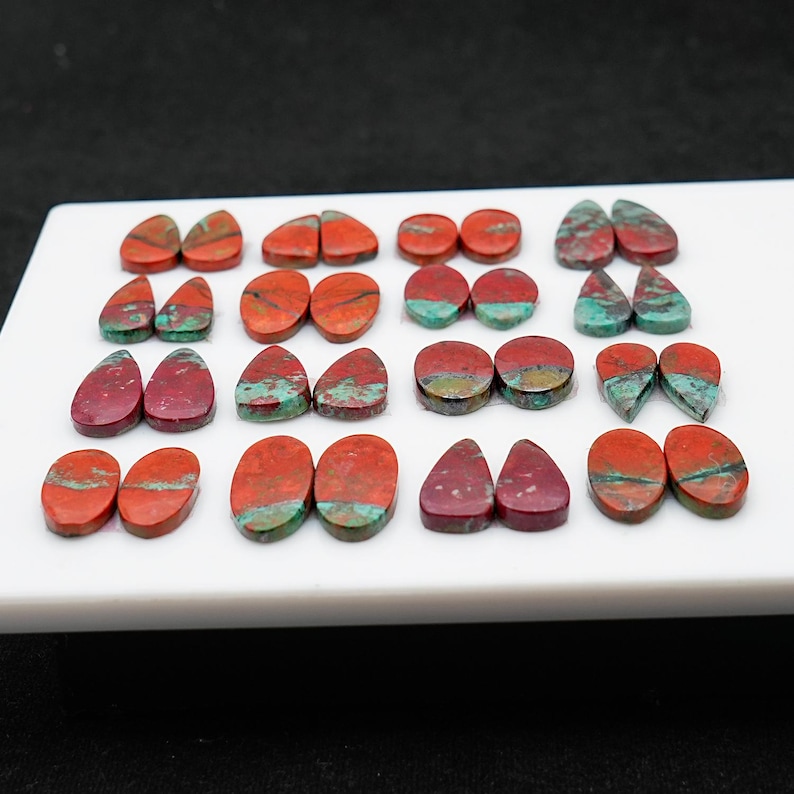 Sonora Sunrise Chrysocolla Cabochon Pairs: Natural Flatback Loose Gemstones for Jewelry Making image 6
