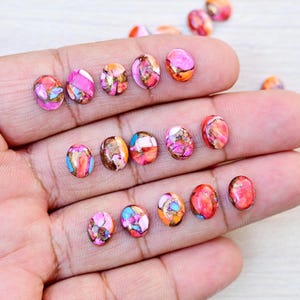 Lote de 5 cabujón de turquesa de cobre rosa Mojave de 7 x 9 mm, piedra preciosa suelta de turquesa ostra espinosa naranja Mojave ovalada calibrada