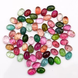 Wassermelonen-Turmalin 4 x 5 mm 4 x 6 mm 5 x 7 mm Oval Cabochon Edelsteine für die Ring- und Schmuckherstellung, blaue Turmalin Cabochons - 20 Stück Packung