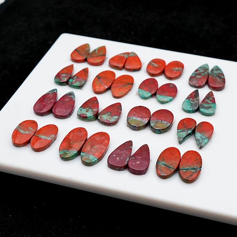 Sonora Sunrise Chrysocolla Cabochon Pairs: Natural Flatback Loose Gemstones for Jewelry Making image 4