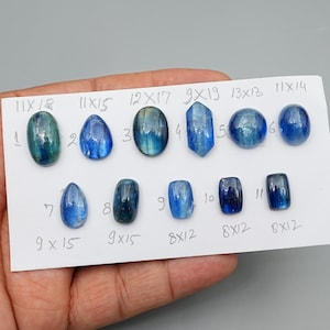 Gladde oceaanblauwe kyaniet cabochons, 8 x 12 mm kyaniet platte achterkant cabochon, plaksteen ringgrootte vrije vorm rechthoek ovaal