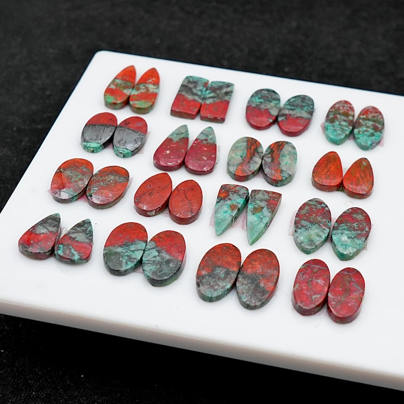 Sonora Sunrise Chrysocolla Cabochon Pairs: Natural Flatback Loose Gemstones for Jewelry Making image 8