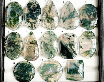 Moss Agate Cabochon: Natural Flat Back Loose Gemstones for Jewelry Making