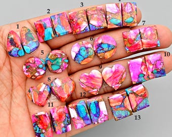 Pink Dahlia Turquoise Cabochon Pair Spiny Oyster Turquoise Natural Loose Gemstones for Jewelry Making