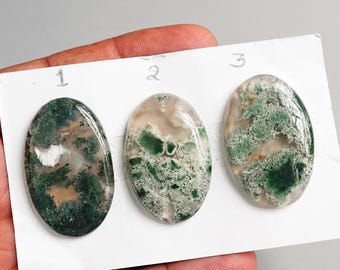Moss Agate Cabochon: Natural Flat Back Loose Gemstones for Jewelry Making