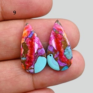 1 par de cabujón turquesa dalia rosa Mohave Kingman natural, par de piedras preciosas sueltas a juego de turquesa ostra espinosa rosa natural para hacer aretes