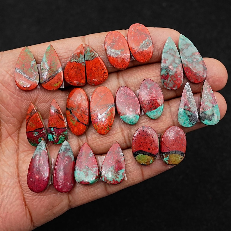 Sonora Sunrise Chrysocolla Cabochon Pairs: Natural Flatback Loose Gemstones for Jewelry Making image 14