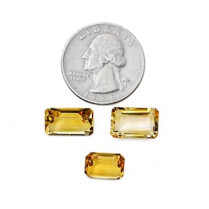 1x Pedra preciosa citrino amarelo natural, corte facetado, formato octogonal, esmeralda, corte solto, vários tamanhos, atacado, lote de corte para fabricação de joias