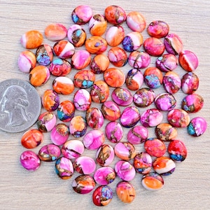 Mohave Kupfer Pink Türkis Cabochon Lot, 8 x 10 mm Oval Natürlicher Kingman Mohave Pink Dahlia Türkis Cabochon, Pink Spiny Oyster Türkis