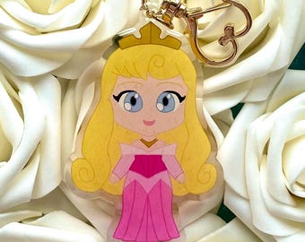Chibi Princess Aurora Acrylic Keychain - Pink Dress
