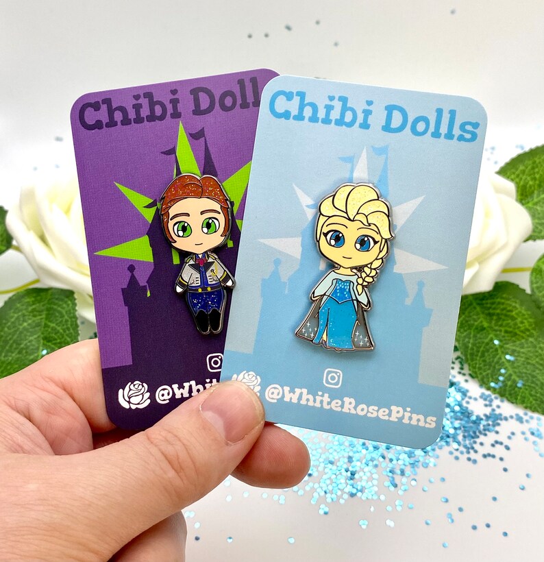 Chibi Enamel Pin Examples Chibi Frozen Fantasy Enamel Pin & Sticker Bundle Gift Set - Etsy