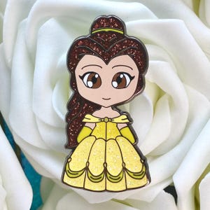 Cute Chibi Belle Fantasy Glitter Pin Yellow Dress