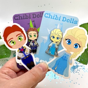 Chibi Frozen Fantasy Enamel Pin & Sticker Bundle Gift Set