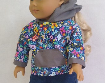 Grey Floral Hoodie for 18in Dolls