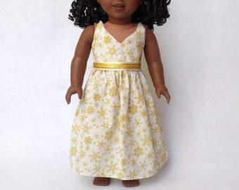 Cream and Gold Snowflake Christmas Dress for 18in dolls