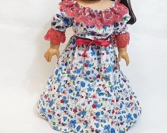 Floral Lace Gown for 18in Dolls: Patriotic Red, White, and Blue Dress