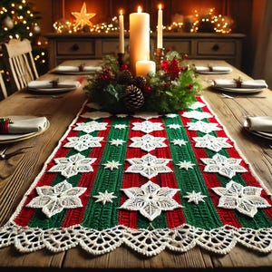Festive Crochet Christmas Table Runner Pattern - Lace Stars & Scalloped Edges - Beginner-Friendly Holiday Decor DIY