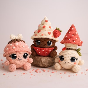 3-in-1 Mushroom Amigurumi Crochet Pattern PDF – Hearty, Cupcake & Bottle Mushrooms – Kawaii Plush Toys DIY Gift Tutorial