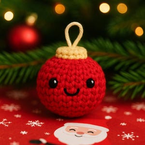Crochet Christmas Bauble Ornament Pattern | Amigurumi Smiley Tree Decoration PDF