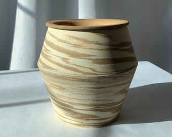 Raw Brown & White Marbled Clay Self-Watering Plant Pots