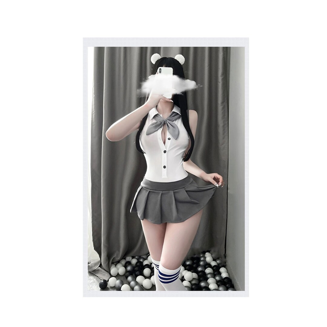 Japanese Korean School Girl Outfit - Student Uniform Sexy Cosplay Costume - Sexy Pajamas - Full 5 Piece Set - Lolita Lingerie Mini Skirt