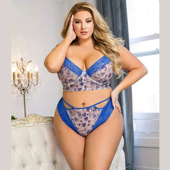 Sexy Plus Floral Lingerie Blue Floral Lace up Sexy - Etsy
