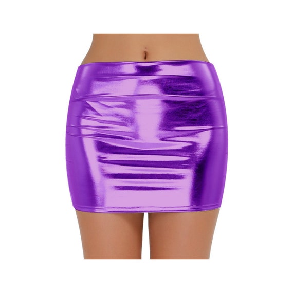 Purple Mini Skirt Sexy Shiny Mini Skirt Metallic Wet Look - Etsy Ireland